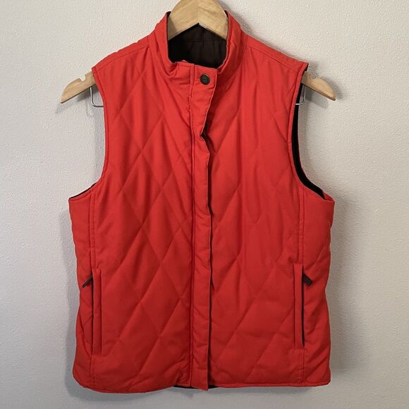 LRL Ralph Lauren Reversible Puffer Vest Womens S Orange Olive Quilted Full Zip - Picture 5 of 16